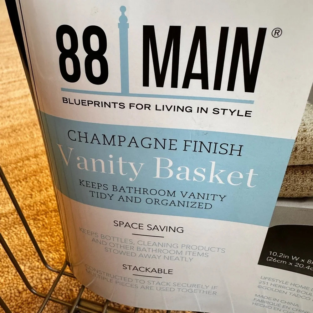 88 Main Vanity Stacking Bath Basket Champagne Finish, Space Saving, Stackable